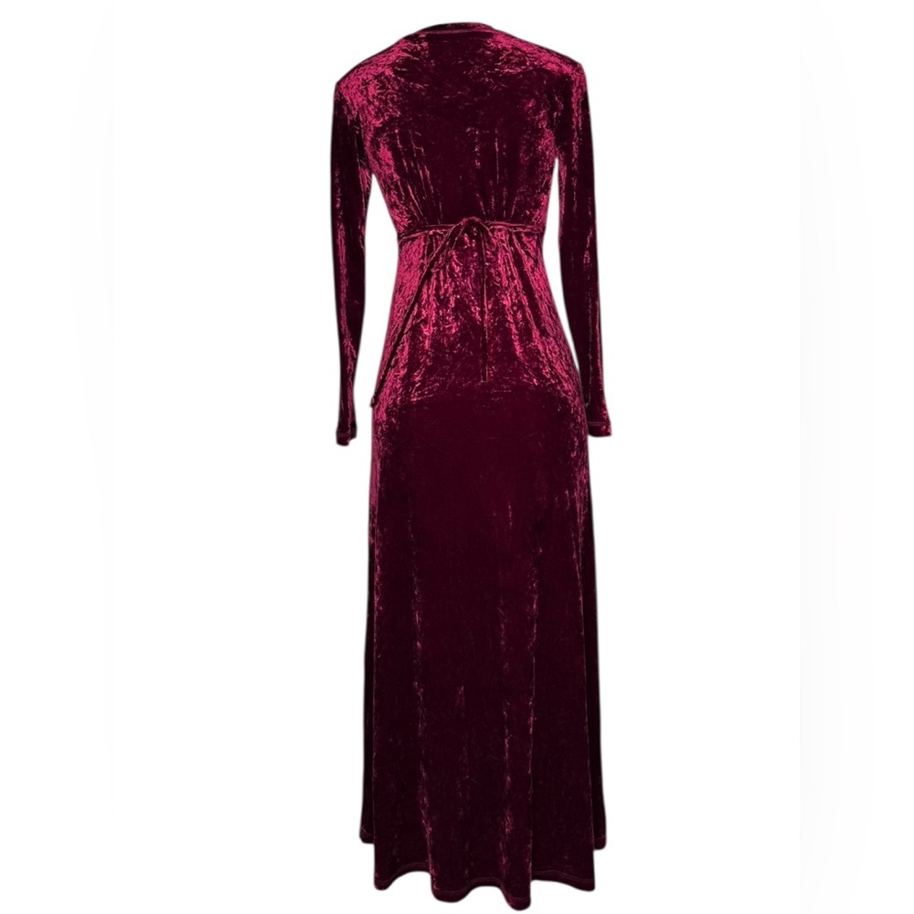 VTG 90s Betsey Johnson Crushed Velvet Maxi Dress Burgundy Wine Medium - Picture 4 of 11